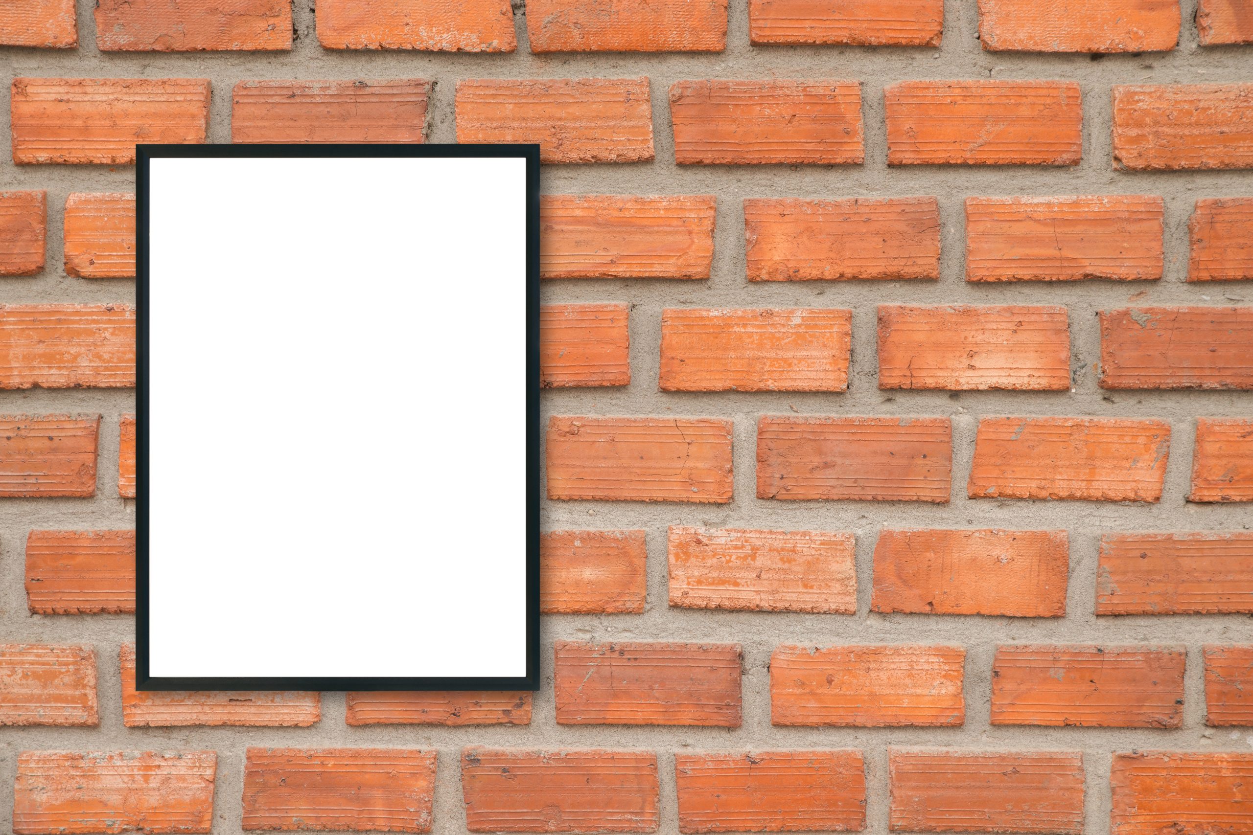 Mock up blank poster picture frame on brick wall. Mock up blank poster picture frame on brick wall.